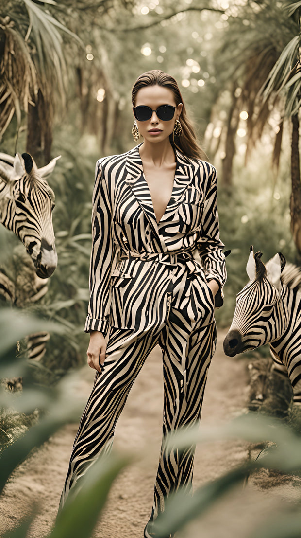 LJ LONDON Silk Pyjama Shirt and Trousers with Zebra Print