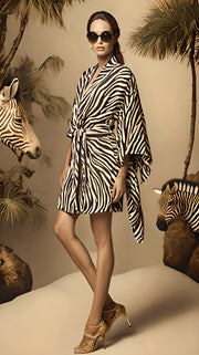 LJ LONDON Silk Kimono Robe with Zebra Print