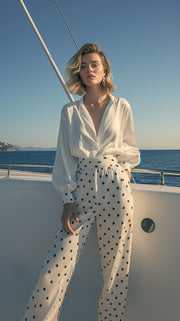 LJ LONDON Silk Trousers with Polka-dot Print