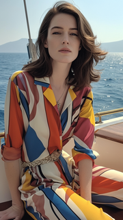 LJ LONDON Silk Pyjama Shirt and Trousers with Multicoloured Stripe Print