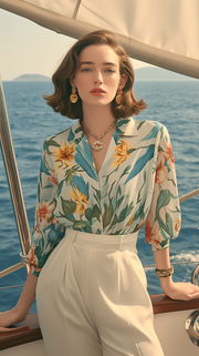 LJ LONDON Silk Pyjama Shirt with Floral print