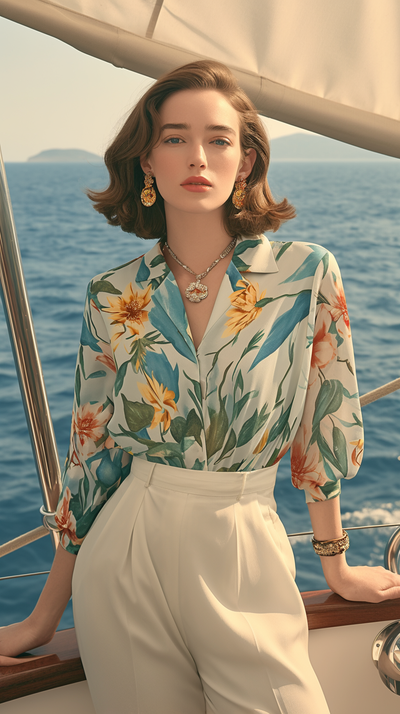 LJ LONDON Silk Pyjama Shirt with Floral print