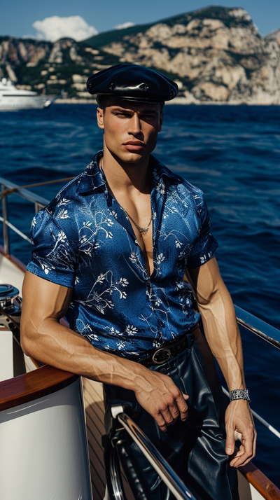 LJ LONDON Silk Shirt with Blue Floral Print