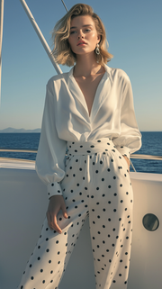 LJ LONDON Silk Trousers with Polka-dot Print