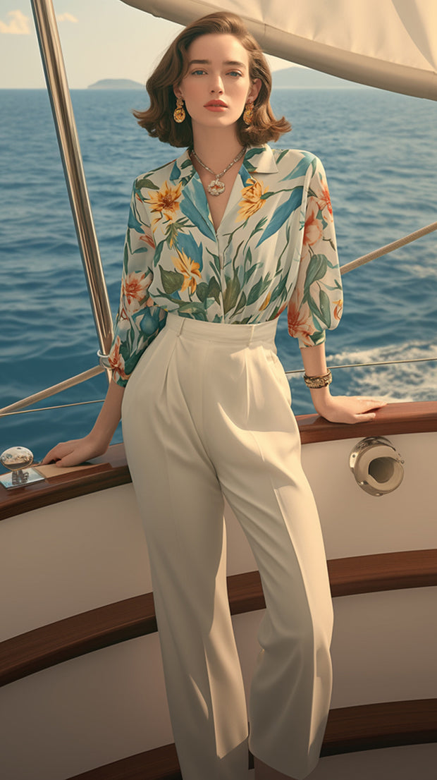 LJ LONDON Silk Pyjama Shirt with Floral print