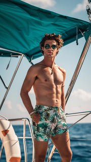 LJ LONDON Swim Shorts with Palm Tree Prints
